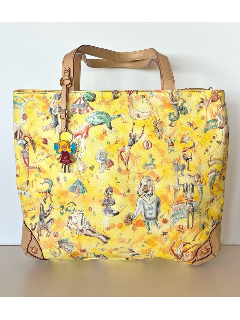 Piero Guidi Magic Circus Yellow shoulder Tote bag purse Italy EUC Made in Italy